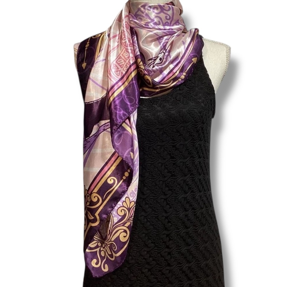 Vicky Tiel Pink Purple & Gold Paris 100% Polyester Scarf
